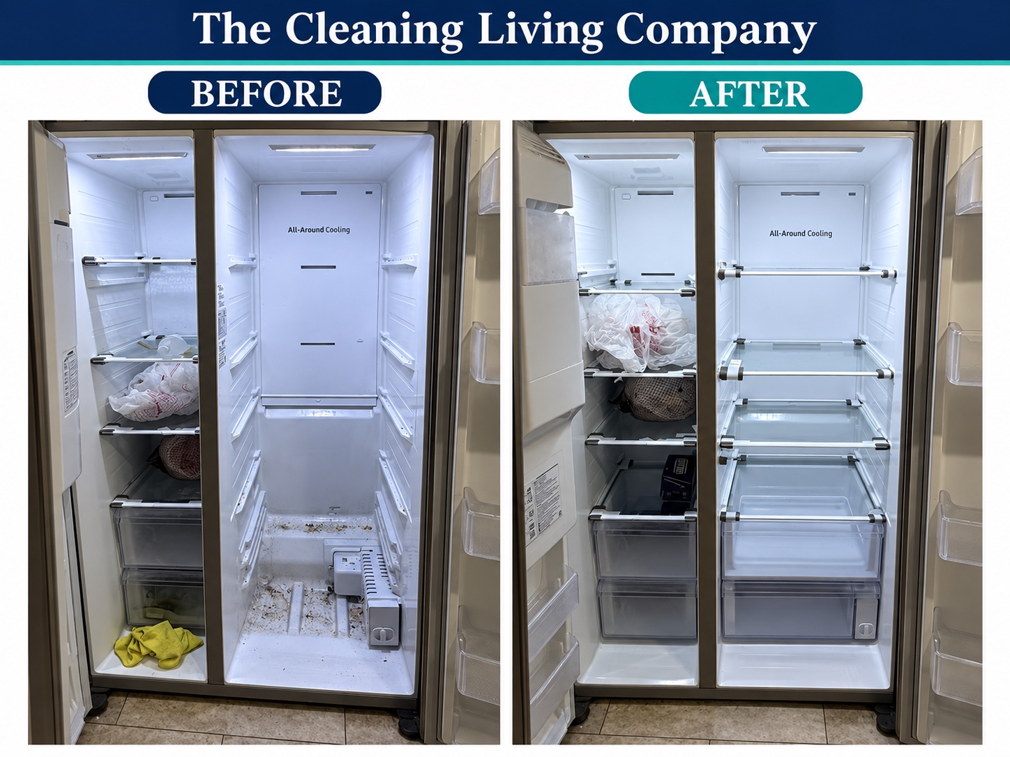 Refrigerator interior before and after